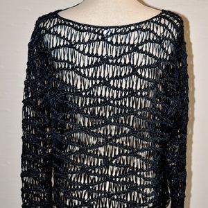 Chico's Open Weave Crochet Navy Blue Sweater L